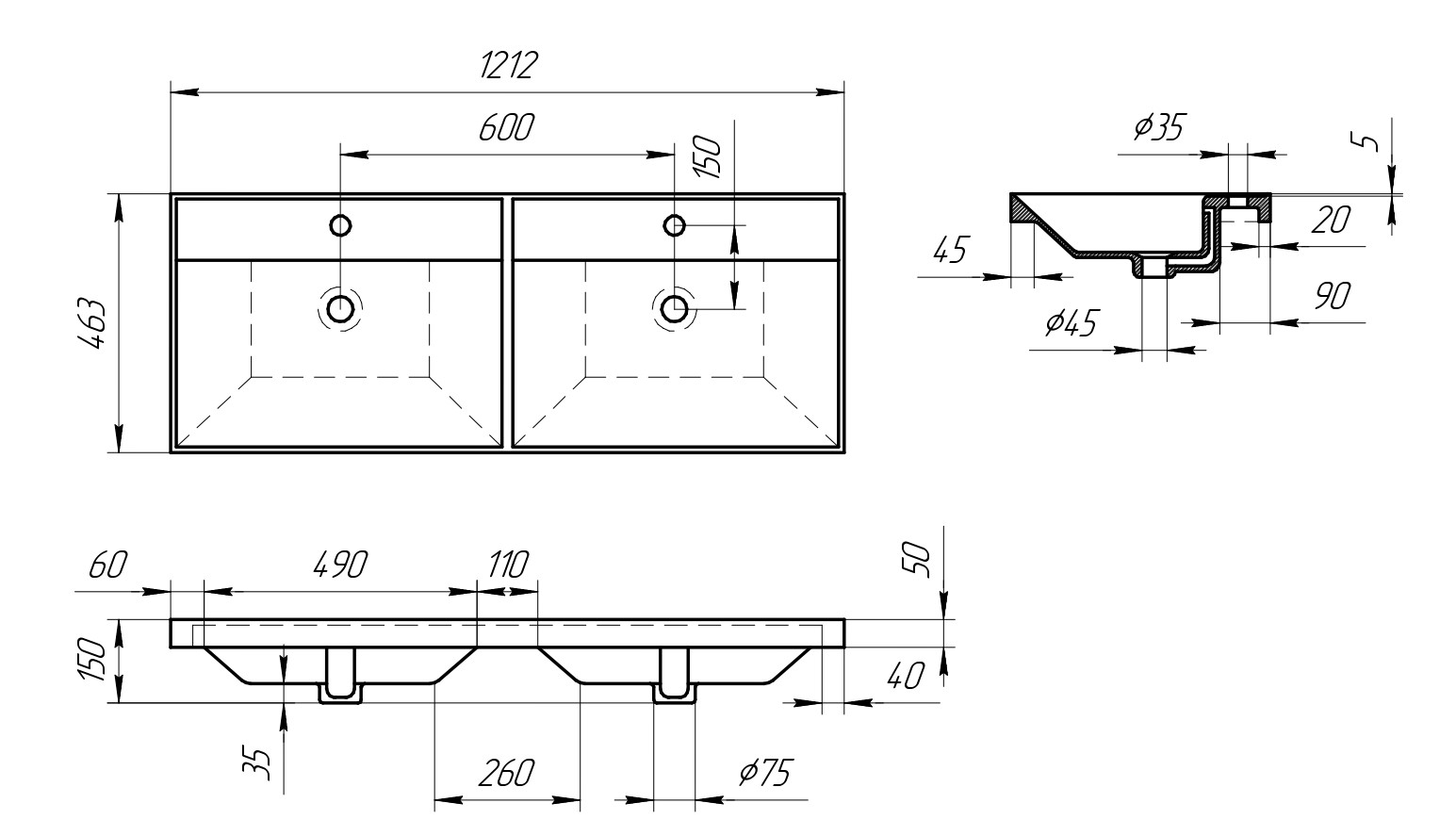 120 Умывальник Line 1200