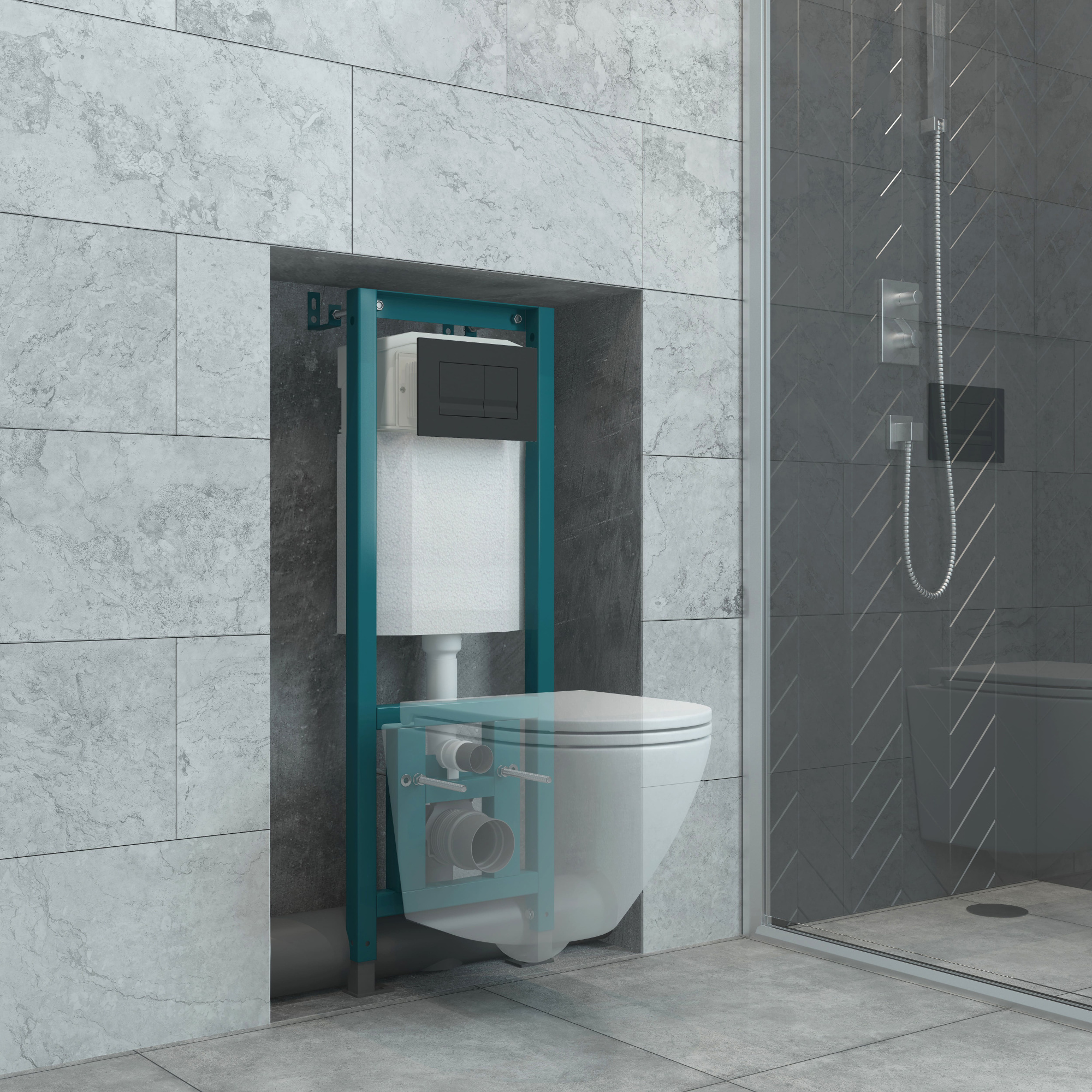 Кнопка смыва EvaGold 01, пластик квадрат черный матовый для инсталляции EvaGold 400 и EvaGold 500