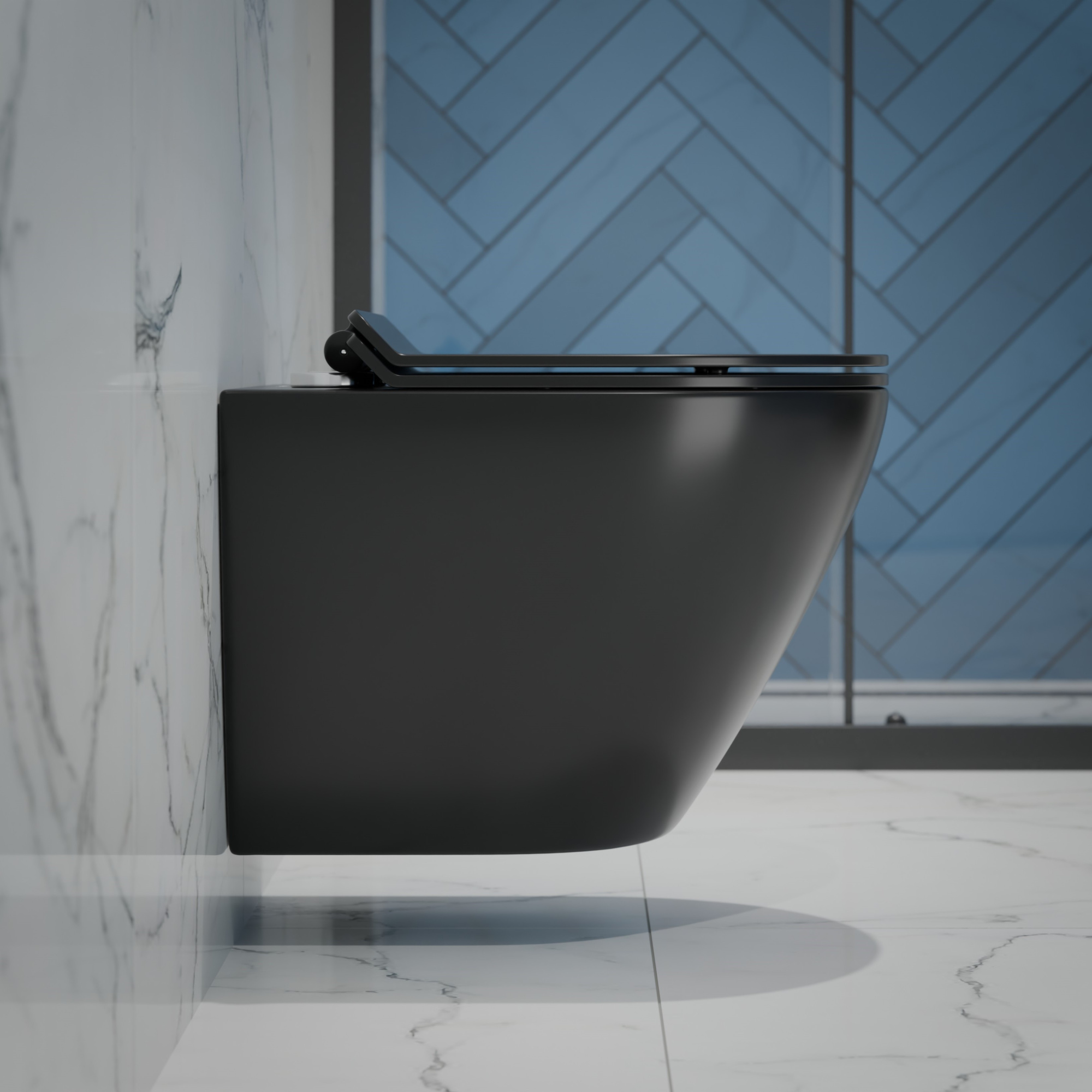 Унитаз подвесной K505BM черный матовый безободковый, сиденье тонкое ДП, крепления