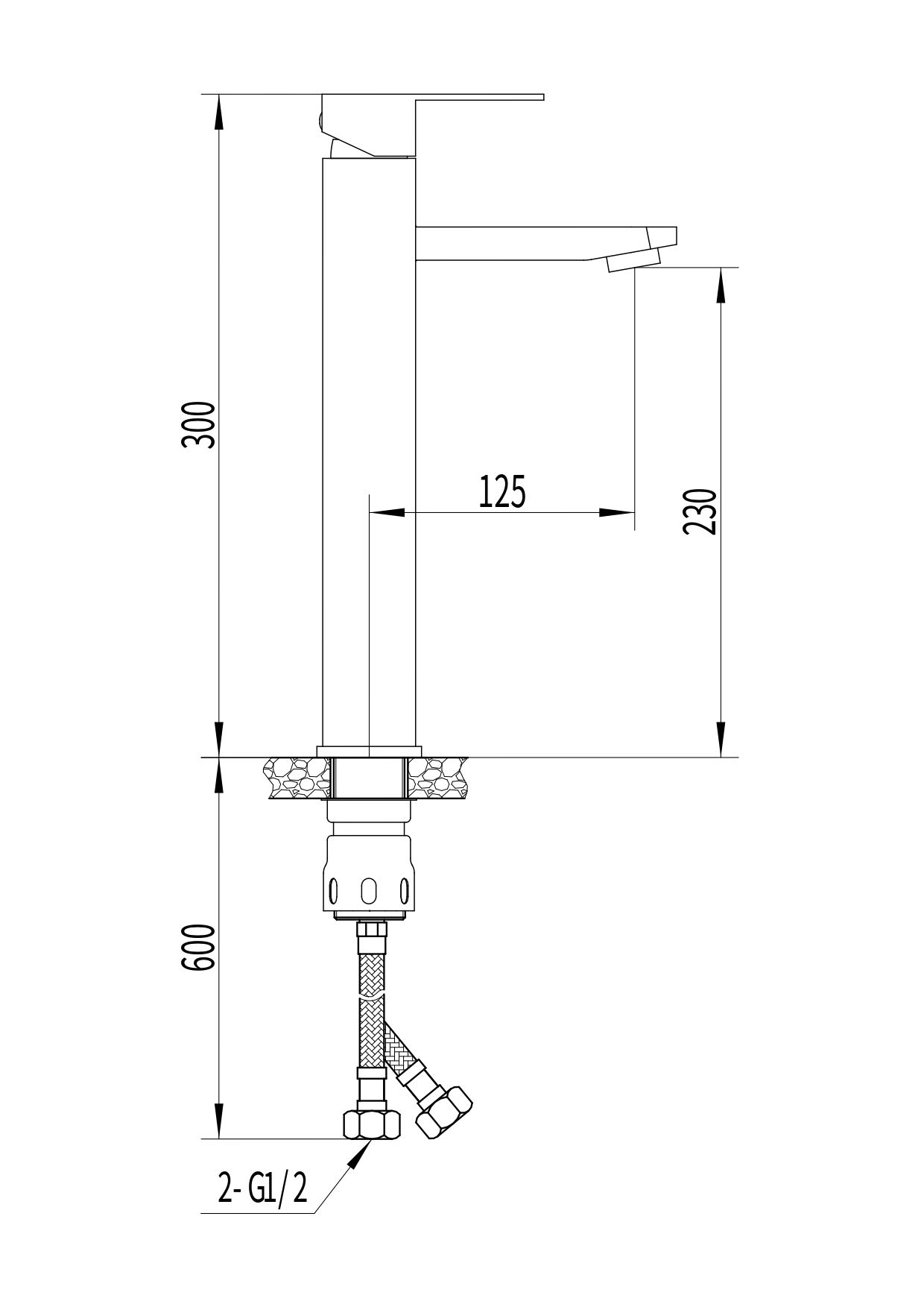 Смеситель для раковины высокий Сандеро, черный, нержавеющая сталь, EvaGold